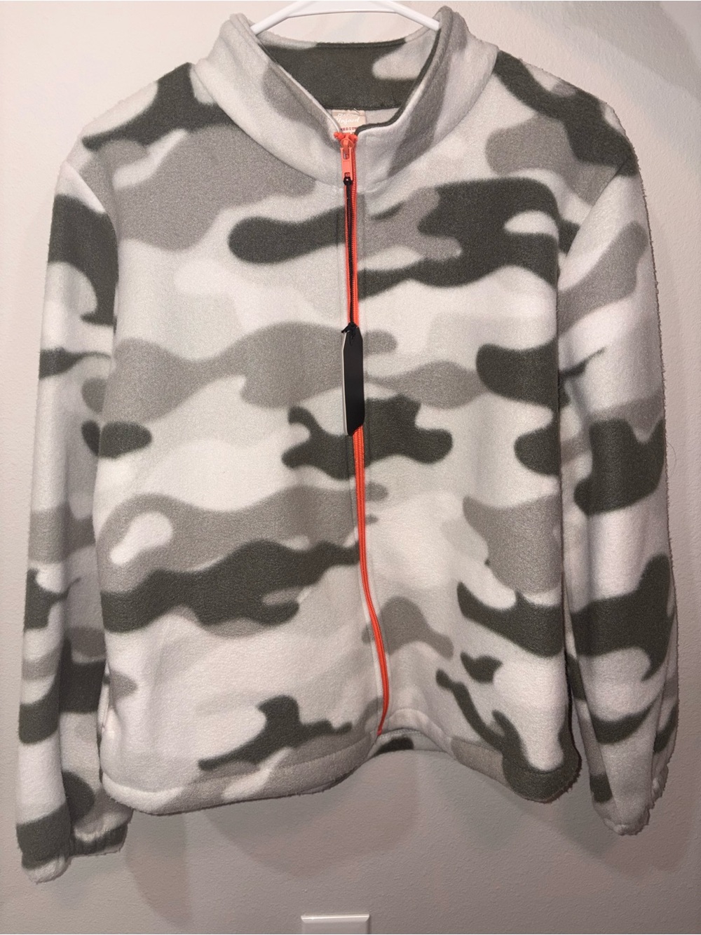 Better Unsaid Camouflage Fleece Jacket Gray and Green w/ Orange Zip Medium - New